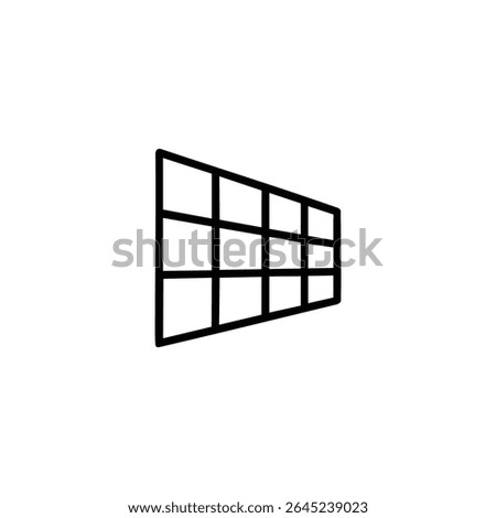 A flat vector icon of a 3x3 grid in one-point perspective, with converging horizontal lines. Monoline style. Isolated on white.