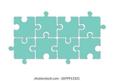 Flaches Vektorsymbol von 8 Puzzleteilen. Puzzleteile Symbol. Puzzle auf weißem Hintergrund. Vektorgrafik.