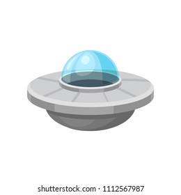 Flat vector icon of alien flying saucer. Martian spacecraft. Extraterrestrial space ship. Element for fantasy mobile game