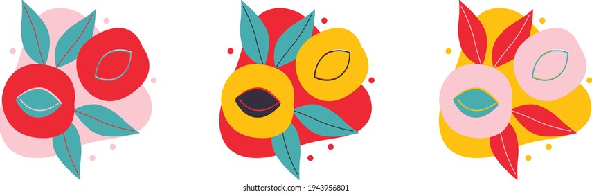 Flat vector icon of appetizing fruit and berries. Abstract apricot. Funny colored typography poster, apparel print design, bar menu decoration. Drawings for poster, card or background. 