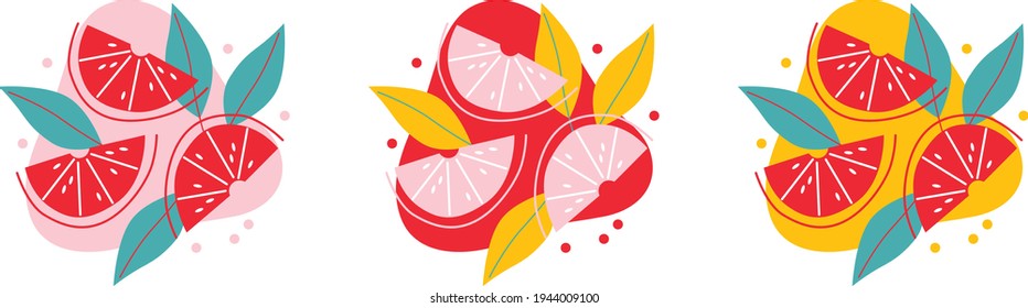 Flat vector icon of appetizing lemon. Abstract Sliced fruits, Abstract flat stickers, emblems and labels for orange fresh juice. Graphic design editable for your design. Isolated. EPS 10. 