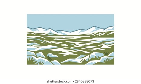Flat vector icon of an arctic tundra landscape with permafrost terrain, representing cold climate ecosystems, isolated on white, suitable for climate, science, and environmental design.