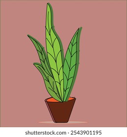 Flat vector icon of aspidistra plant with long foliage. Houseplant in bright green ceramic pot. Element for office or home interior stock illustration