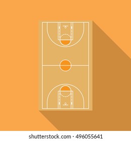 A flat vector icon of a basketball court with a long shadow