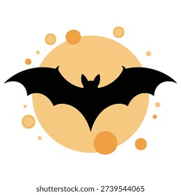 Flat vector icon of bat silhouette on moon background Halloween theme