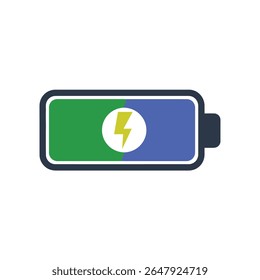 Flat vector icon of a battery with a charging symbol, modern minimal power concept, energy icon
