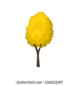 Flat vector icon of big autumn tree with bright yellow-green foliage. Element of forest, park or garden