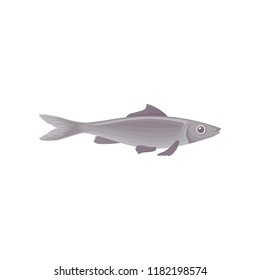 Flat vector icon of big swimming fish, side view. Marine creature. Inhabitant of ocean