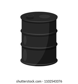 Flat vector icon of black barrel. Cylindrical metal or steel container for shipping liquids. Element for poster or flyer