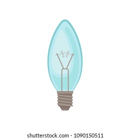 Flat vector icon of blue incandescent lamp. Glass light bulb. Energy consumption theme. Element for packaging, poster or infographic