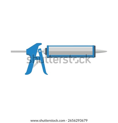A flat vector icon of a blue and silver caulking gun, a tool used for applying sealant, silicone, or adhesive from a tube. For construction and repair.