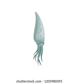 Flat vector icon of blue swimming squid. Elongated cephalopod mollusk. Marine creature. Sea animal