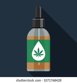 Flat vector icon of bottle with medical marijuana cannabis hemp oil. Colorful illustration