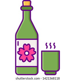 Flat vector icon of a bottle of sake and a cup illustration