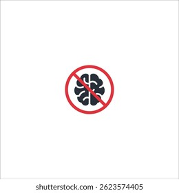 Icono de Vector plano del cerebro tachado con símbolo de prohibición, que representa limitación mental, pensamiento bloqueado, sin análisis o restricción cognitiva