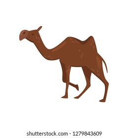 Flat vector icon of brown camel, side view. Desert mammal animal with one hump on the back