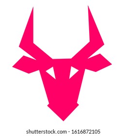 Flat vector icon of bull head isolated on white. Illustration of taurus for logo, print, icon, cover, sticker, astrology design.