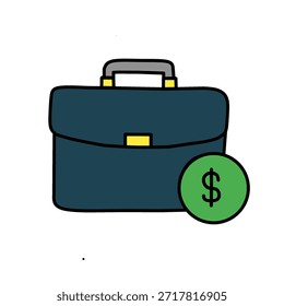 Icono de Vector plano de un maletín de negocios con un símbolo de dólar, que representa las finanzas, el trabajo, la inversión y los conceptos comerciales profesionales