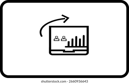  Flat vector icon of a business presentation showing analytics and audience growth on a monitor. Ideal for reports, dashboards, and UI.