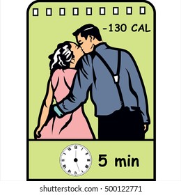 Flat vector icon with  calorie count. Kiss for burning of calories.
