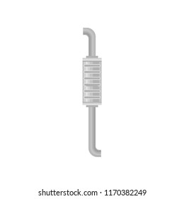 Flat vector icon of car exhaust pipe. Automotive silencer. Part of motor vehicle. Element for promo poster of auto repair service