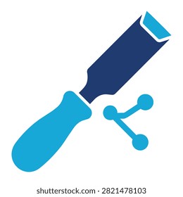 Flat vector icon of a carpentry chisel with construction symbol