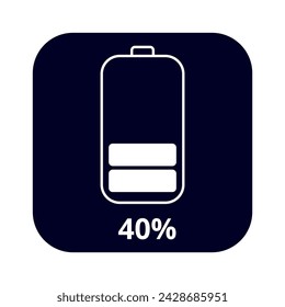 Flat vector icon of cell phone battery charging at 40%.