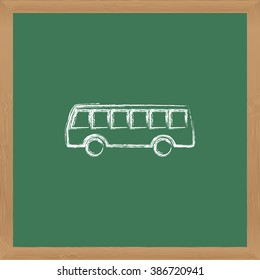 Flat vector icon. Chalk on a blackboard. Bus.