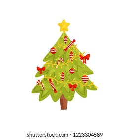 Flat vector icon of Christmas tree. Home decor element for winter holidays. Design for children book, postcard or mobile game