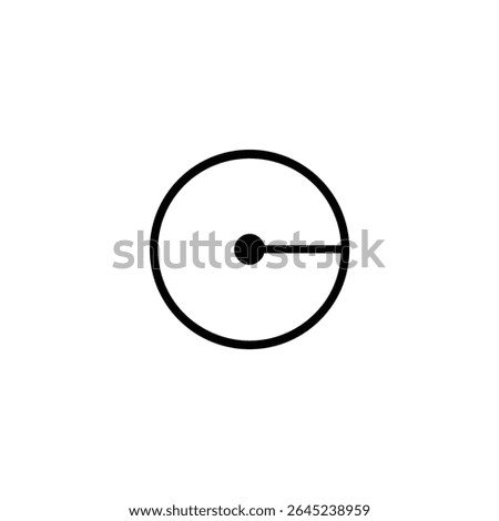 A flat vector icon of a circle with a center dot and a horizontal radius line extending to its right edge. Monoline style. Isolated on white.