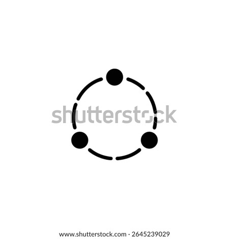 A flat vector icon of a circle made of two dashed arcs, with three filled dots on its circumference. Monoline style. Isolated on white.