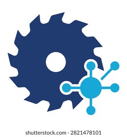Flat vector icon of a circular saw blade with molecule symbol
