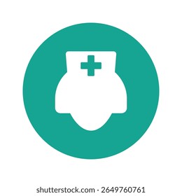 Flat vector icon of a classic nurse cap with a medical cross. Symbol of healthcare, nursing, hospitals, and medical assistance. Ideal for clinics, apps, infographics, and health-related content.