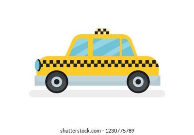 Flat vector icon of classic yellow taxi cab. Passenger automobile. Urban transport theme
