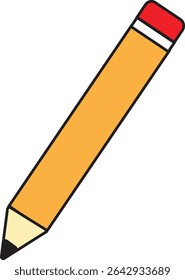 Flat Vector Icon of Classic Yellow Pencil with Red Eraser for School, Office, Drawing, Writing, and Graphic Projects