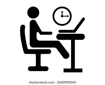 Flat vector icon of a clock with business elements, representing work time, productivity, office hours, deadlines, and professional routine. Ideal for UI, apps, websites, and infographics