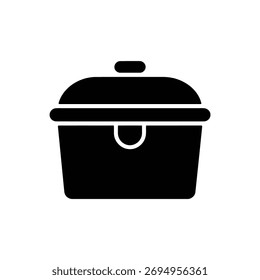 Flat vector icon of a closed rectangular deep cooking pot with rounded edges and a lid on a transparent background for culinary designs