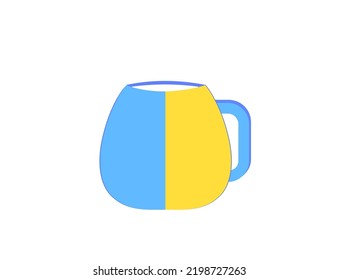 Flat vector icon - coffee cup (mug). Flag Ukrainian (blue and yellow)