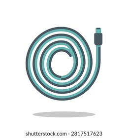 A flat vector icon of a coiled charging cable for electronic devices. Vector illustration.