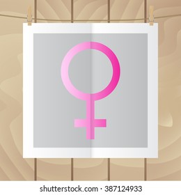 Flat vector icon. Color photo hanging on a rope. Sign of Venus.