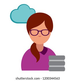 Flat vector icon of computer geek. Cartoon vector icon of computer geek. Vector flat icon of computer geek. Software Engineer, Front-End Developer, Support Team Members, Database Administrators, Graph