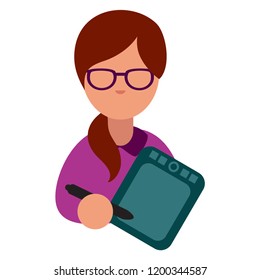Flat vector icon of computer geek. Cartoon vector icon of computer geek. Vector flat icon of computer geek. Software Engineer, Front-End Developer, Support Team Members, Database Administrators, Graph