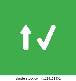 Flat vector icon concept of arrow moving up and check mark on green background.