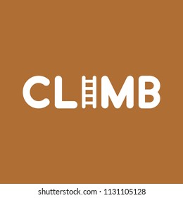 Flat vector icon concept of climb word with ladder on brown background.