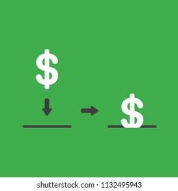 Flat vector icon concept of dollar symbol into moneybox hole on green background.