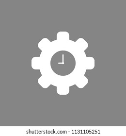 Flat vector icon concept of gear with clock on grey background.
