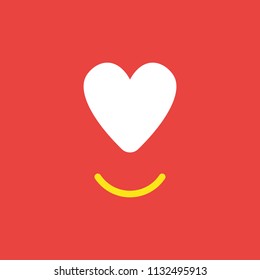 Flat vector icon concept of heart with smiling mouth on red background.