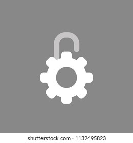 Flat vector icon concept of opened gear padlock on grey background.