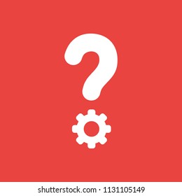 Flat vector icon concept of question mark with gear on red background.