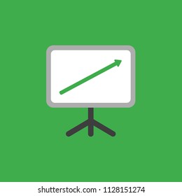 Flat vector icon concept of sales chart with arrow moving up on green background.